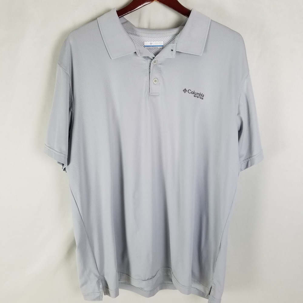 Columbia PFG Mens XL Gray Omni Shade Fishing Polo Shirt Short‎ Sleeve Omni Wick